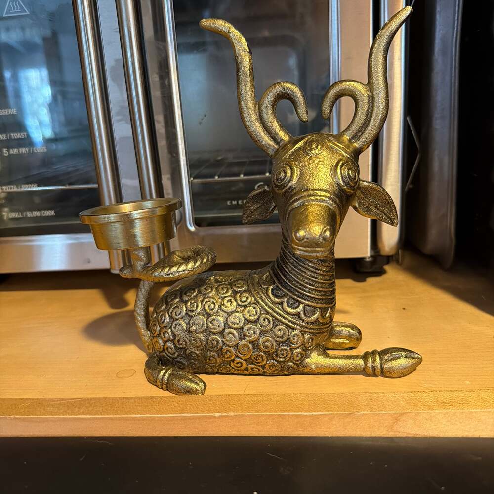 Dhokra‎ Handcrafted Indian Art Antelope/Deer Candle Tea Light Holder Brass Metal